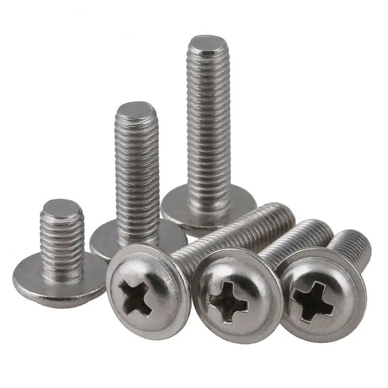 Tête cylindrique Phillips en acier inoxydable avec vis à métaux, M3 figuré, M5, 316, tête de botte ronde croisée avec collier, boulons de rondelle rembourrés