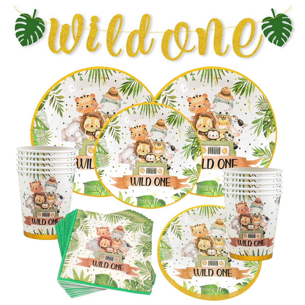 

Jungle Animals Disposable Tableware Wild One Woodland Safari 1st Birthday Party Decoration Kids Baby Shower Jungle Themed Party