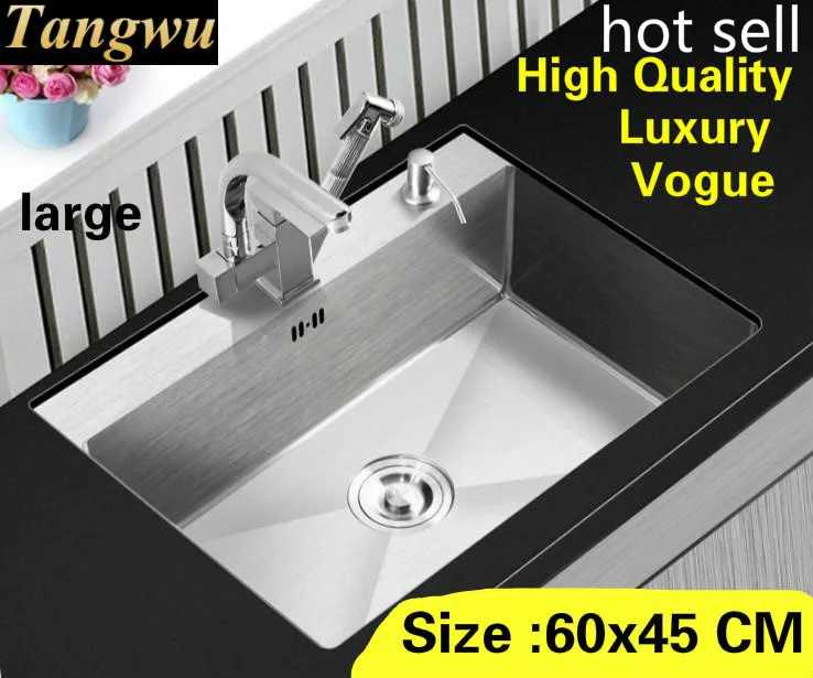 

Free shipping Apartment luxury do the dishes kitchen manual sink single trough 304 stainless steel hot sell large 600x450 MM