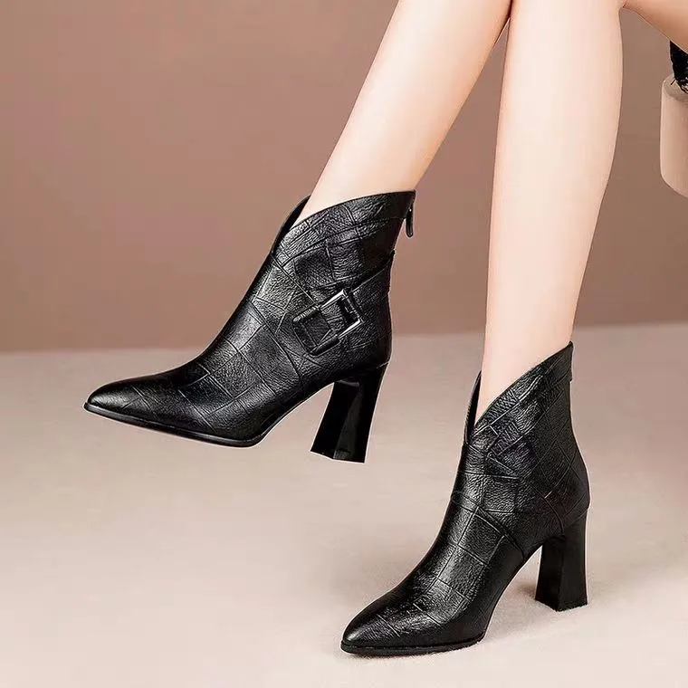 Sexy Women Boots 2020 Autumn and Winter V-Neck High Heels Ankle Shoes Boots Leather Booties Feminina Woman Wedding Party Shoes