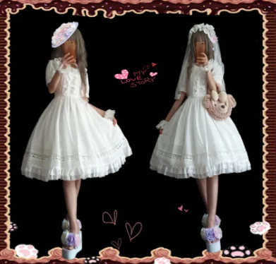 Giapponese dell'annata del merletto di bowknot increspato del manicotto di soffio a vita alta abito vittoriano kawaii ragazza loli principessa quotidiano sweet lolita dress