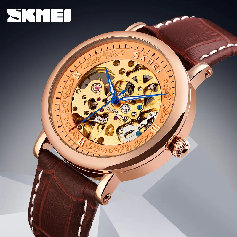 

SKMEI Luxury Skeleton Watches Mechanical Automatic Watch Men Sport Clock Casual Business Leather Wrist Watch Relojes