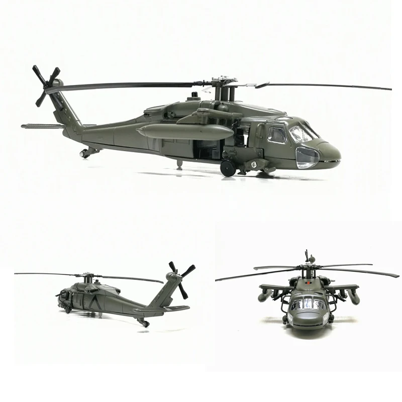 Hot Alloy Diecast Black Hawk Armed Helicopter Fighter Model With Sound &Light Pull Back For Kids Toys With Box