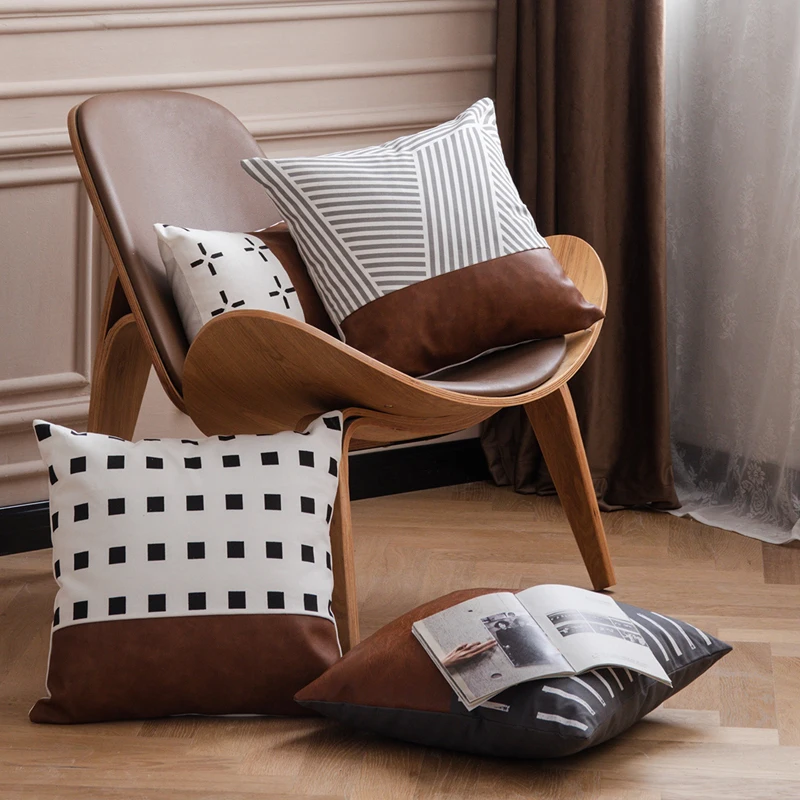 Brown Faux Leather Pillow Cover for Home Decoration, Cotton Cushion Cover, Couch, Bed, Living Room, Bed Room, 45x45cm, 35x50cm