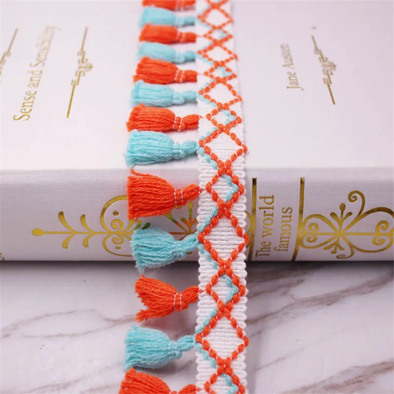 Lace Ribbon Sewing Tassel Lace Fabric Pompoms Trim 4.5cm Width Ball Fringe Embroidery Garment Fabric Handmade Accessory 1yard