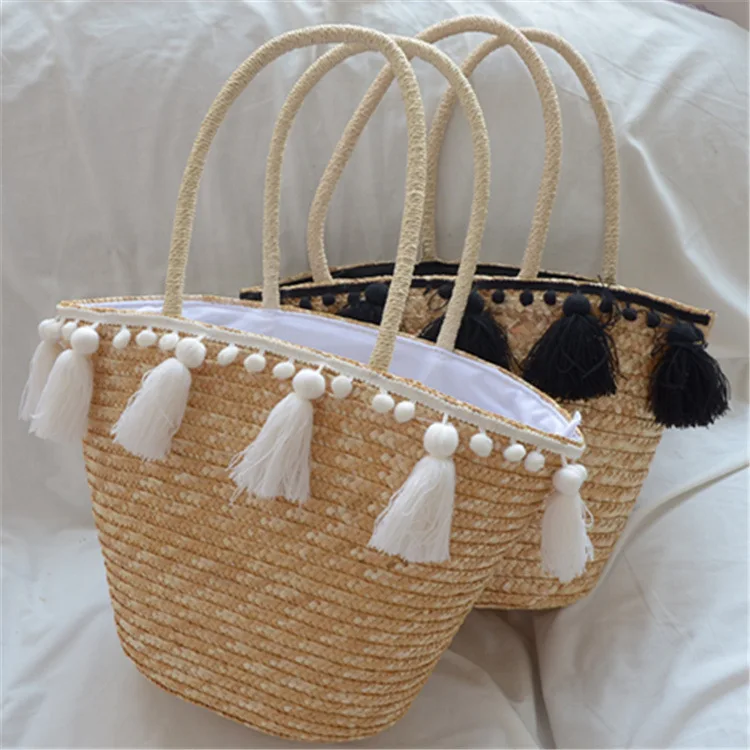 2021 Fashion New tassel Handbag High quality Straw bag Women beach woven bag Tote fringed beach woven Shoulder Travel bag