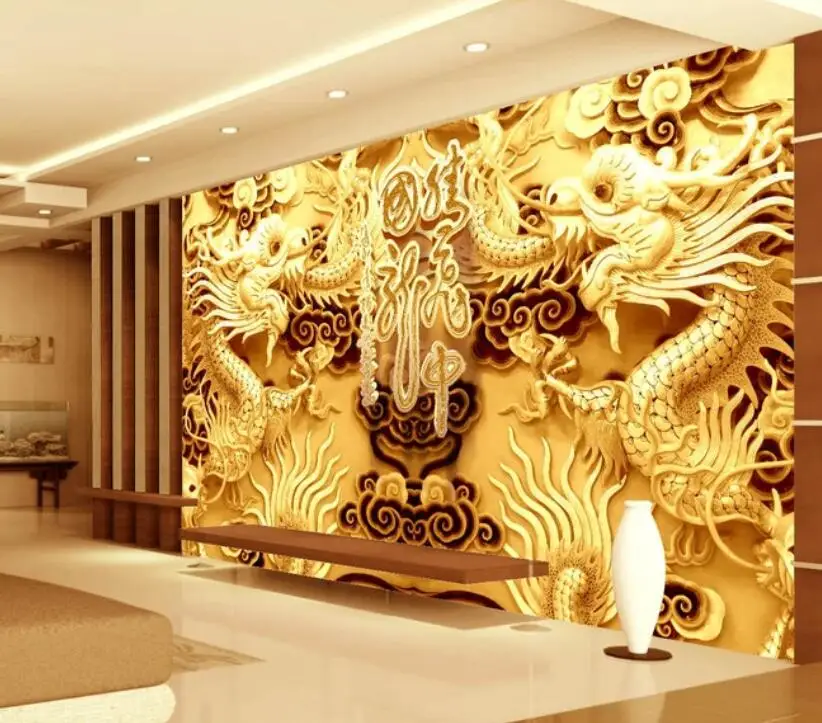 Aangepaste Gouden Draak Foto Papel De Parede 3d Muurschildering Behang Voor Muren 3 D Landschap Huisdecoratie Muurstickers Woonkamer
