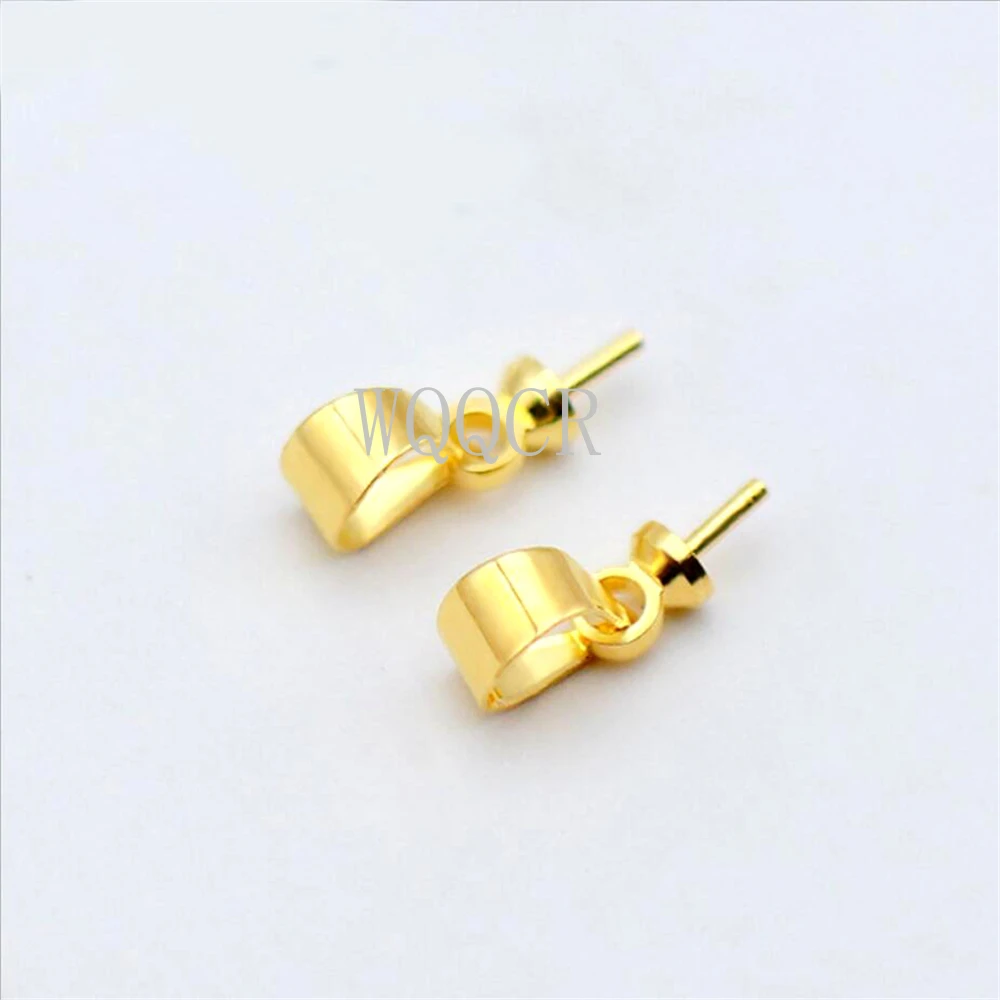 50pcs/lot  Gold/Silver Half Hole Charms Eye Pins Beads End Caps Top Drilled Pendant Bails Connectors for Jewelry Makings DIY