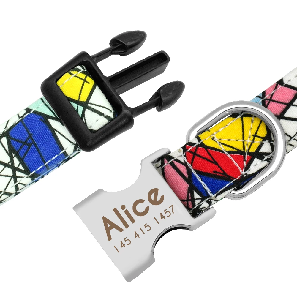 Personalized Nylon Dog Collar Customized Pet Collar Engraved ID Tag Nameplate Buckle for Small Medium Large Dogs Pitbull Pug