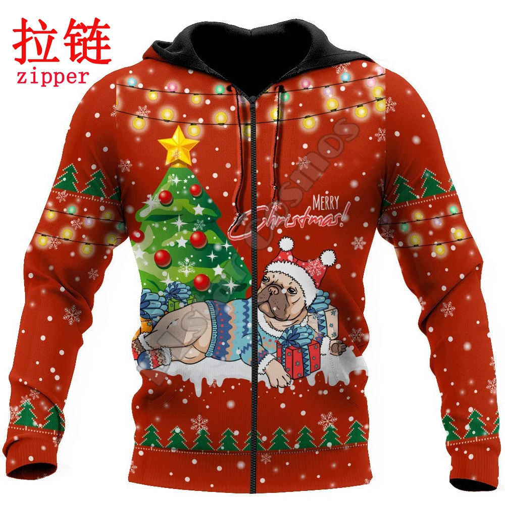 Bull dog Merry Christmas 3D full Printing Autumn Men Hoodie Unisex Fashion Hooded Sweatshirt Casual Jacket Tracksuits DW749