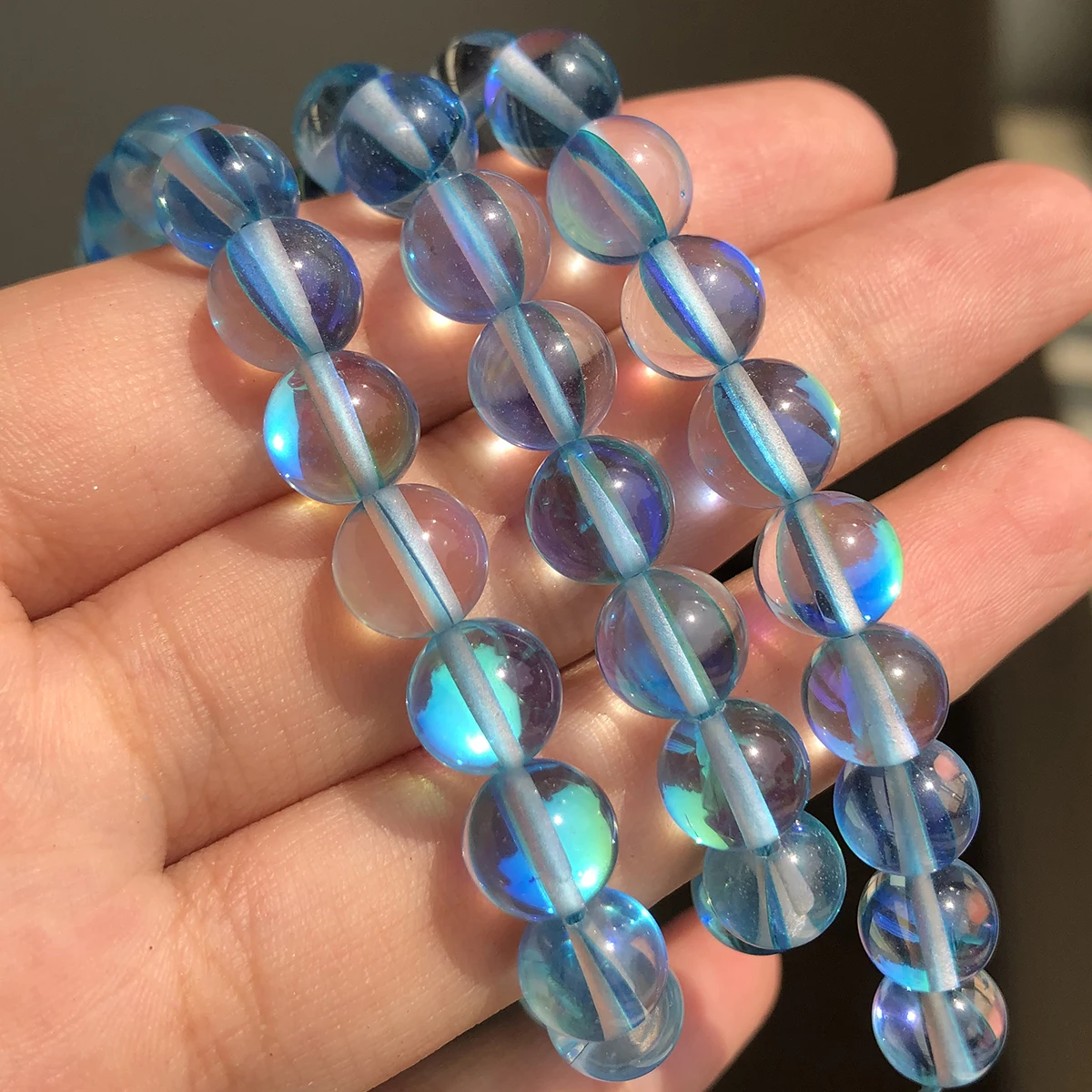 Matte Kristallglasperlen, gefrosteter Mondstein, glitzernd, rund, lose Perlen für die Schmuckherstellung, DIY-Halskette, Armband, 15 Zoll – Detail 6