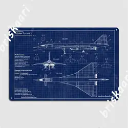 Tupolev Tu 144 Blueprint Poster Metal Plaque Club Wall Classic Wall Decor Tin Sign Posters