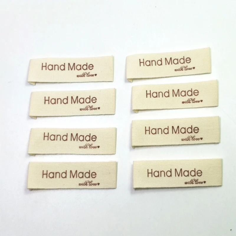 100PCS White Hand Made With Love Cotton Woven Labels DIY Craft Quilting Bags Garment Accessories Materials