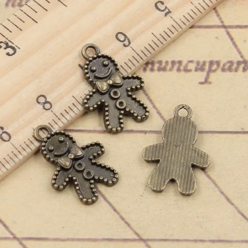 30pcs Charms Gingerbread Man Cookies Christmas 18x12mm Tibetan Bronze Silver Color Pendants Antique Making DIY Handmade Craft