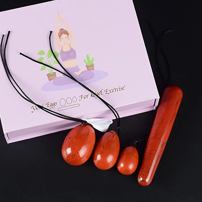 Dropshipping Red Jasper Yoni Egg Set Massage Wand Natural Gemstone Women Kegel Exerciser Drilled Jade Eggs Crystal Sphere