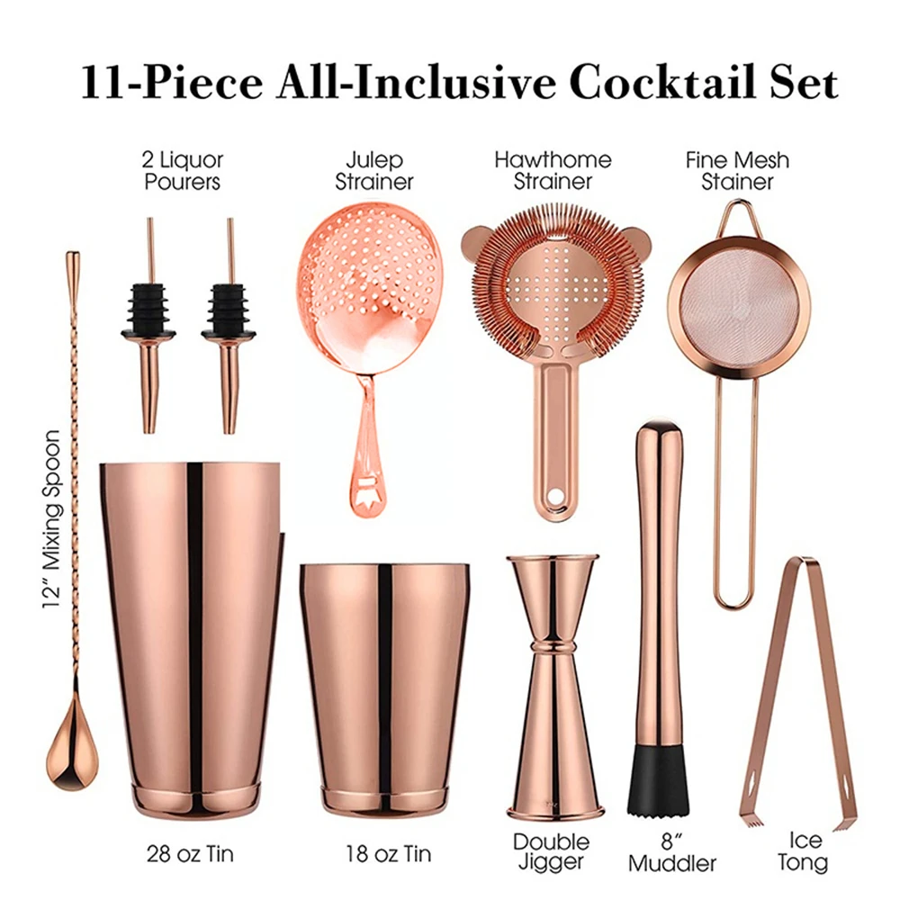 

Cocktail Shaker Bar Set: 2 Weighted Boston Shakers,Cocktail Strainer,Jigger,Muddler and Spoon, Ice Tong,2 Bottle Pourer Barware