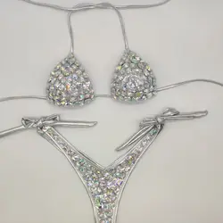 Conjunto de biquíni diamante feminino, roupa de banho sexy bandagem, moda praia aberta, strass push-up, maiô Bling Stones, novo estilo, 2020