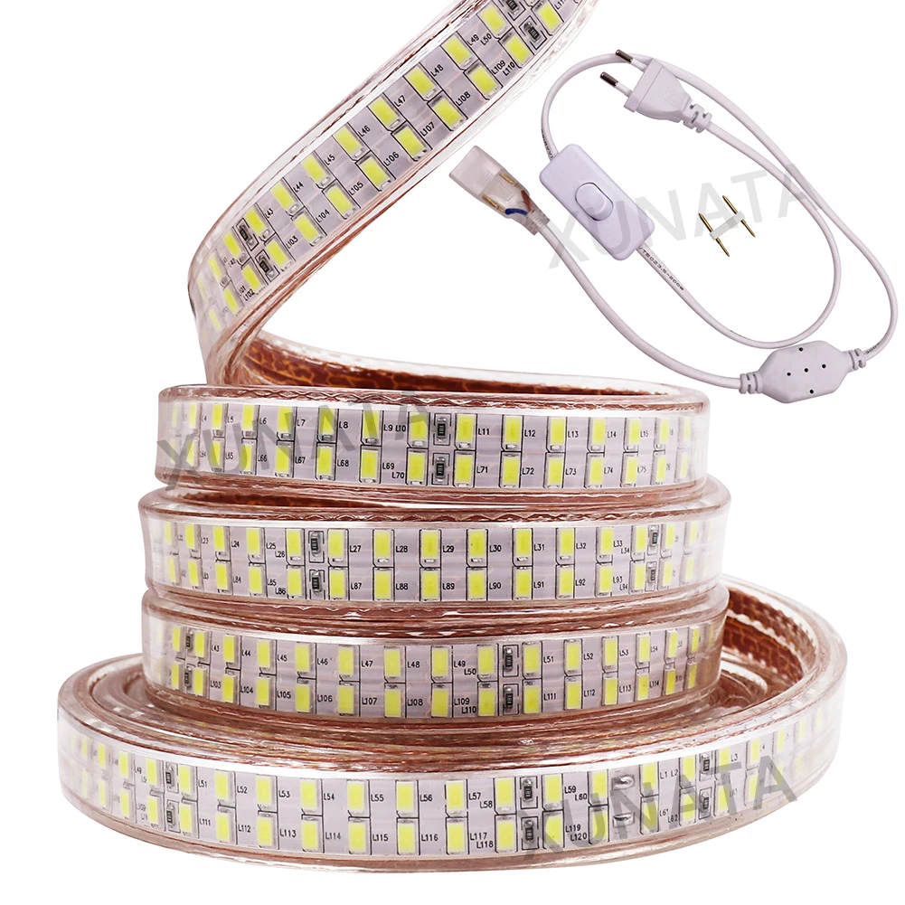 Supper Bright LED Strip 220V 110V 5730 Light Strip Double Row 240LED/M Waterproof Ribbon Rope Lights with ON/OFF Switch US EU UK