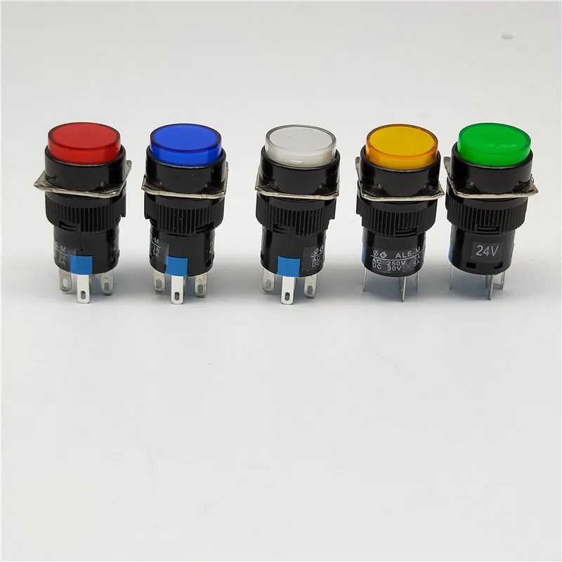 16mm DC 6V 12V 24V 220V LED Push Button Switch Blue Green Red Yellow White lamp Self lock / self reset push button