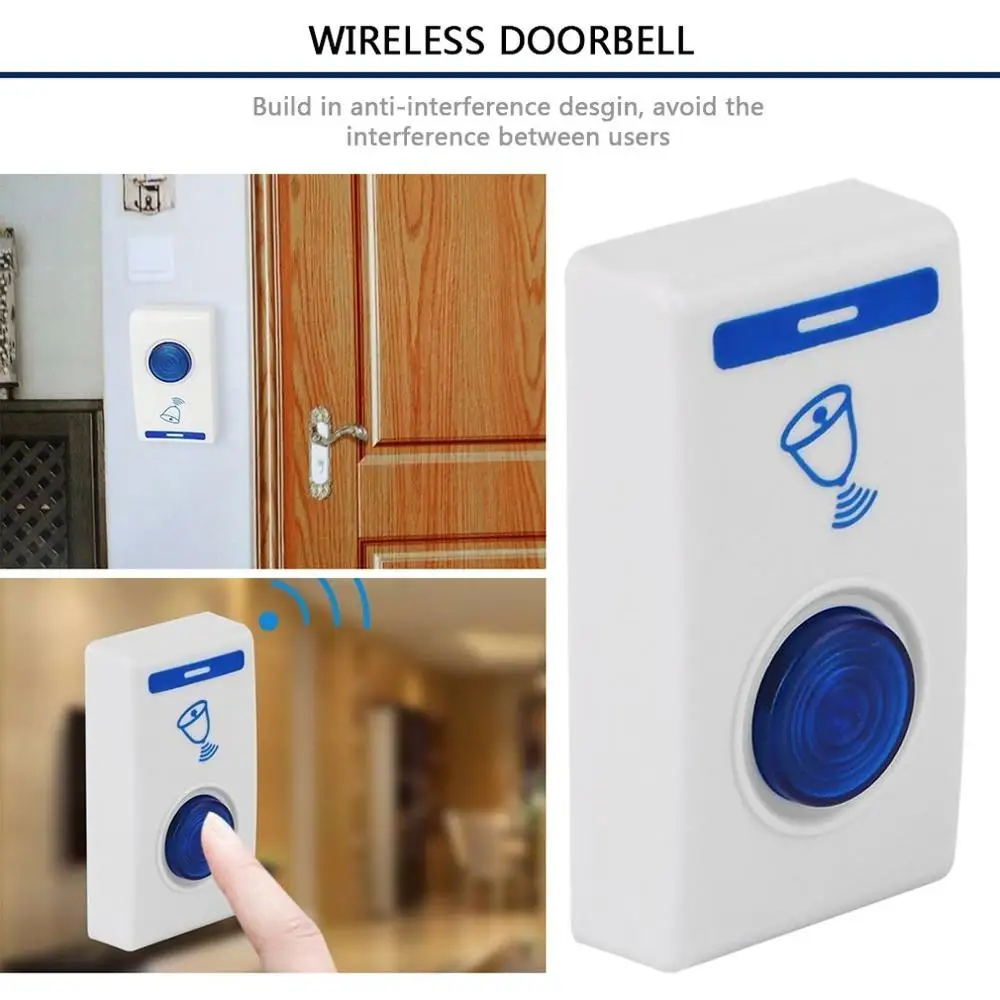 Wireless Door Bell 504D LED Chime Door Bell Doorbell & Wireles Remote control 32 Tune Songs White Home Security Use Doorbell