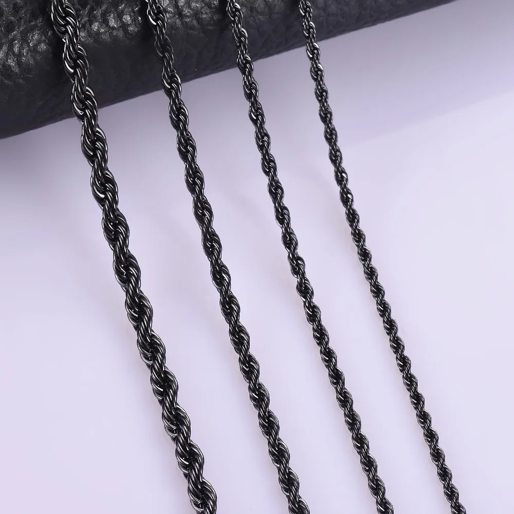 1 Stück Edelstahl Schwarze Seilkette Halskette Breite 2mm/2,5mm/3mm/4mm/5mm/6mm Seilkette Halskette/Armband für Männer und Frauen – Detail 1