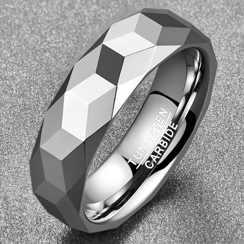 New Fashion Hot Men\'s Tungsten Carbide Rings 6MM Rhombus Polished Silver Color Rings for Male Jewelry Comfort Fit Size