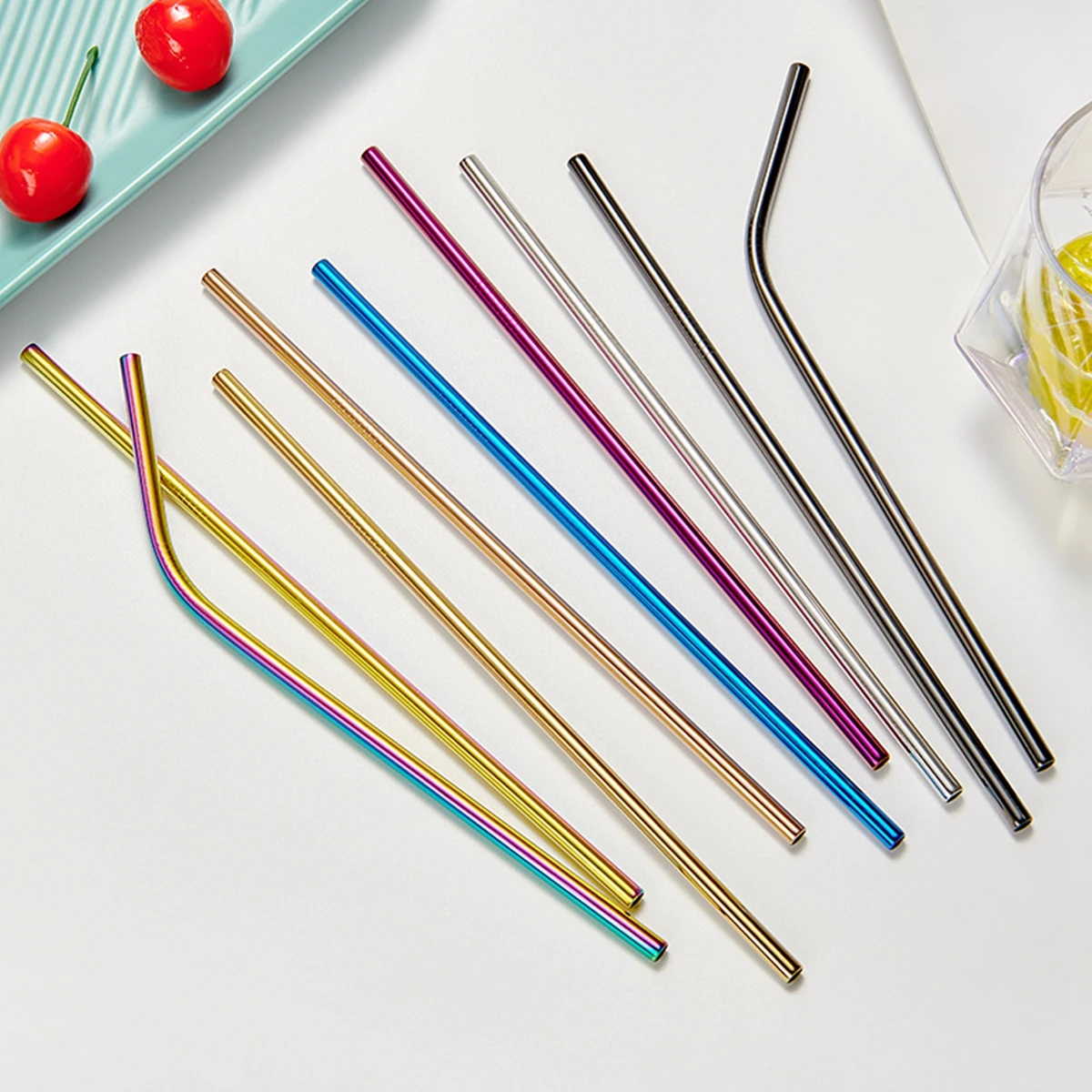 1pcs 304 Stainless Steel Straw Reusable Metal Drinking Straws with Cleaning Brush Eco-Friendly Cocktail Straws Bar Accessory