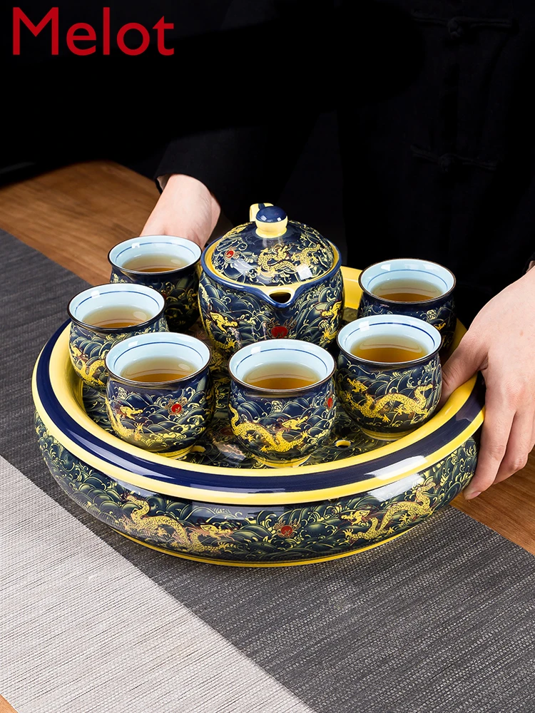 China Ceramic Jingdezhen Tea Set Suit Domestic High-Grade Double Kung Fu Tea Ceramic Teapot Teacup Tea Tray Tea Set tea travel