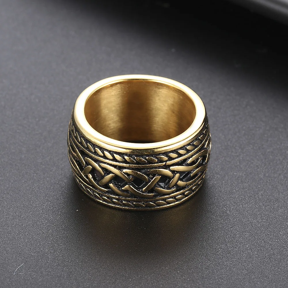 Punk Stainless Steel Knot Ring Big Round Band Viking Ring Norse Rings  Jewelry for Male Men Vintage Biker Rings