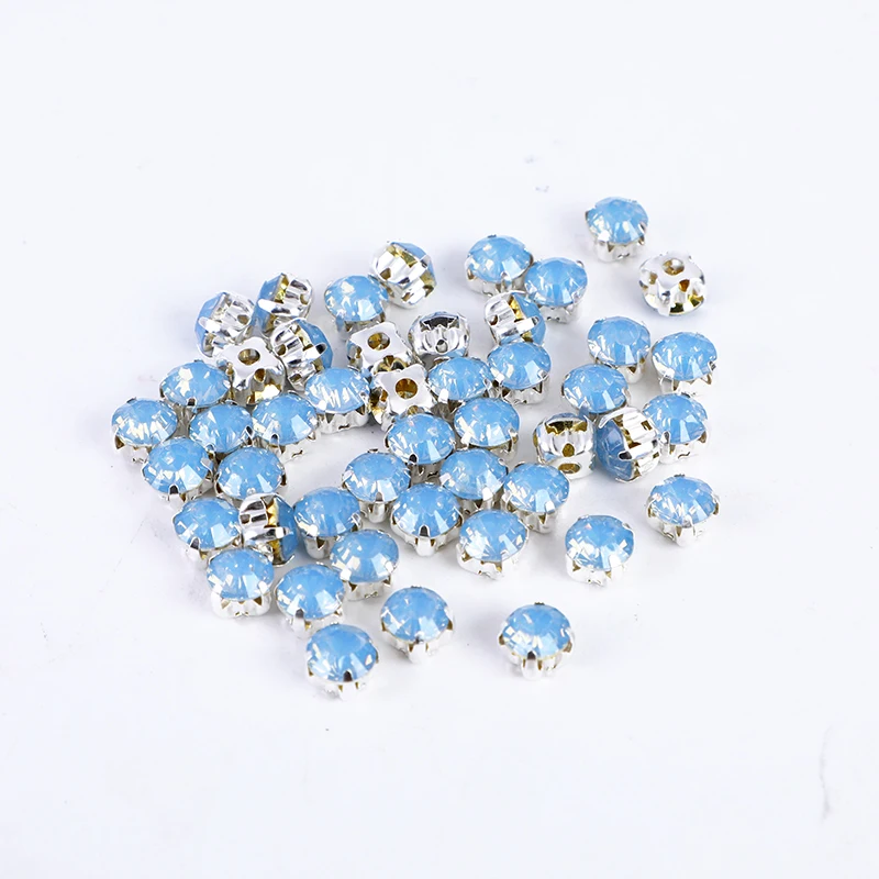 6mm100pcs Mix Colors Opal White/Pink/Green/Blue Rhinestones With Sliver Claw Resin Sew On Rhinestones For Garments Accessories