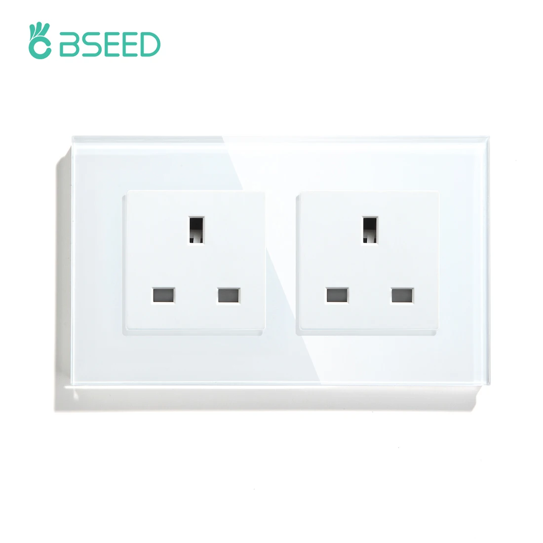 BSEED Double Wall Sockets 13A UK Standard Power Outlets Tempered Crystal Panel 146mm White Black Golden