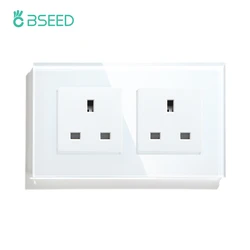 BSEED Double Wall Sockets 13A UK Standard Power Outlets Tempered Crystal Panel 146mm White Black Golden