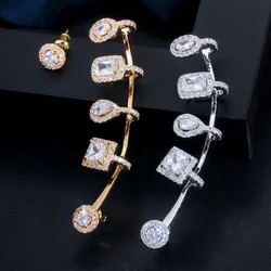 ThreeGraces Asymmetric Stud Earrings for Women Shiny Geometric Cubic Zirconia Silver Color Fashion Party Costume Jewelry ER447