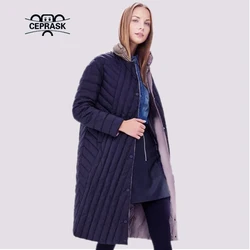 CEPRASK 2023 New Spring Autum Women's Parka Windproof Female Quilted Coat Long Outerwear Jacket High Quality Warm Thin Cotton