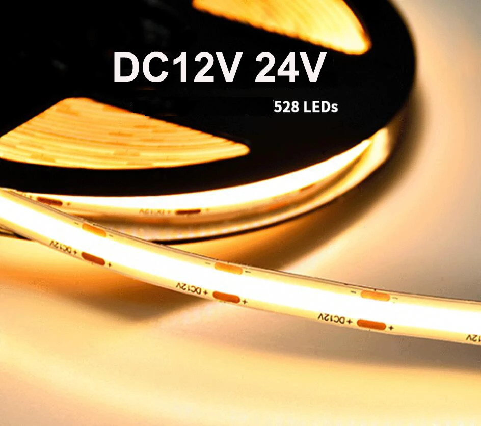 

5m 528LEDs/m DC12V 24V LED COB Strip Soft Flexible Tape 8mm 10mm LED Linear Light RA90 High Density 3000K 4000K 6000K