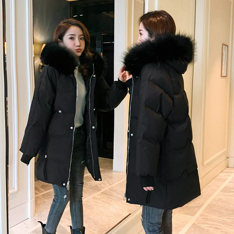 

Women Down Cotton Jacket Winter Women Hooded Warm Parkas Thicken Parka Coat Female New Long Overcoat Loose top Winter black Coat