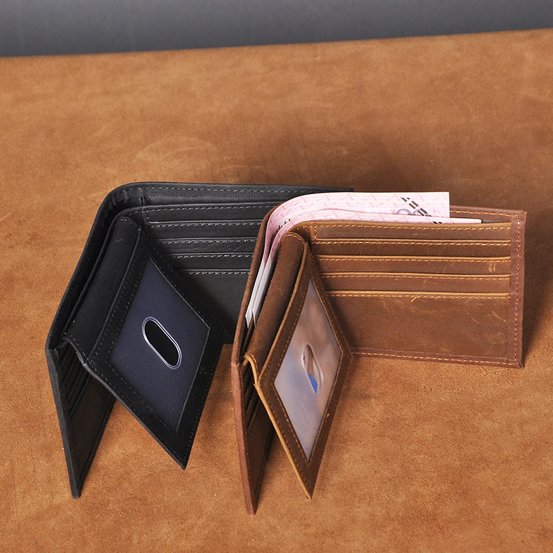 Thick Genuine Real leather Business Card Cash Holder Gift Print Name Horizontal Standard Wallet Slim Purse For Men Male jnd26