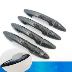 Carbon Fiber Chrome Car Door Handle Cover Decor Trim Stickers For KIA Rio 3 Rio3 K2 2011-2016 Styling Accessories
