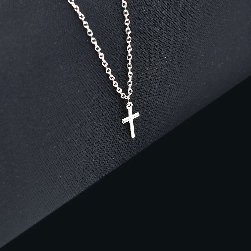 قلادة عنق بلون فضي للنساء ، قلادات صليب قمر بسيطة ، سلسلة معدنية ، إكسسوارات مجوهرات نسائية