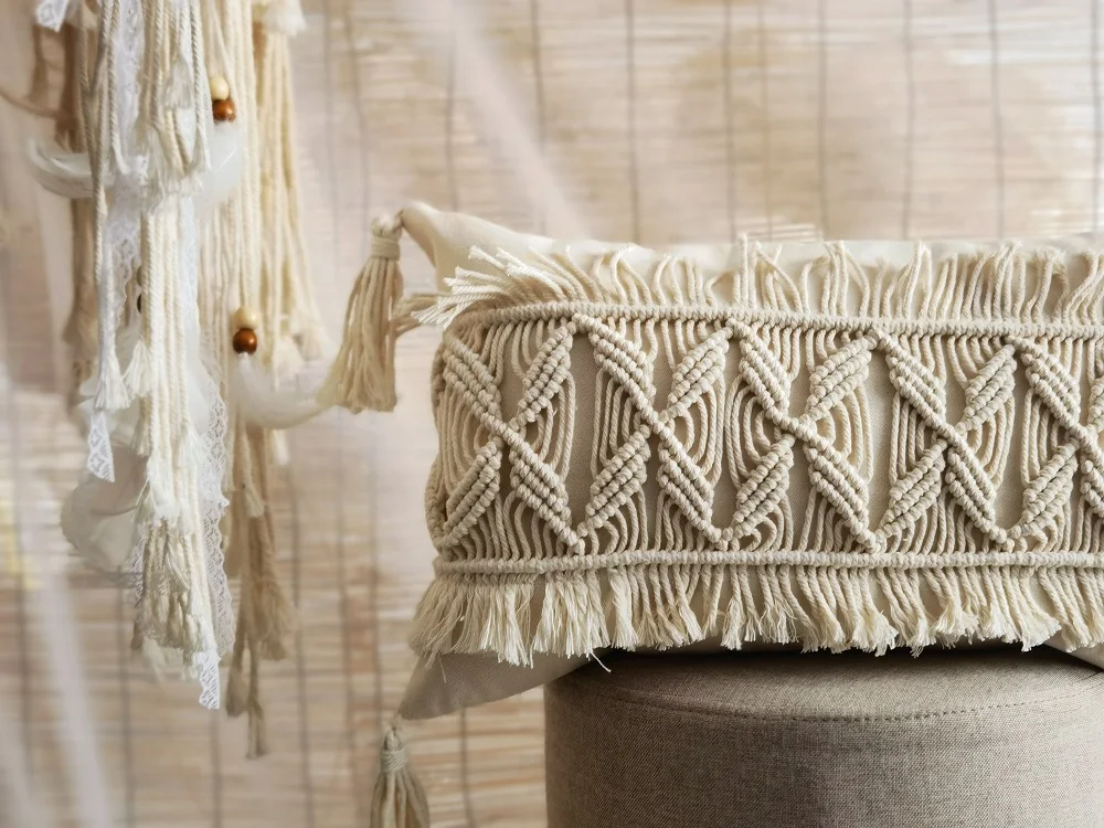 Macrame handmade cushion cover Bohemian throw pillow cover  wedding decorative cushion sham custom size and color