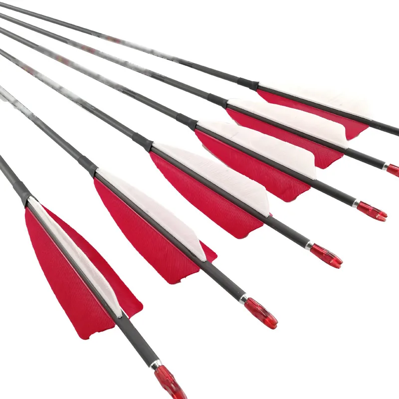 

2 Red 1White Archery Carbon Arrows Spine 400 500 600 700 800 900 1000 30inch Shaft 4inch Turkey Feathers Recurve Longbow Bow