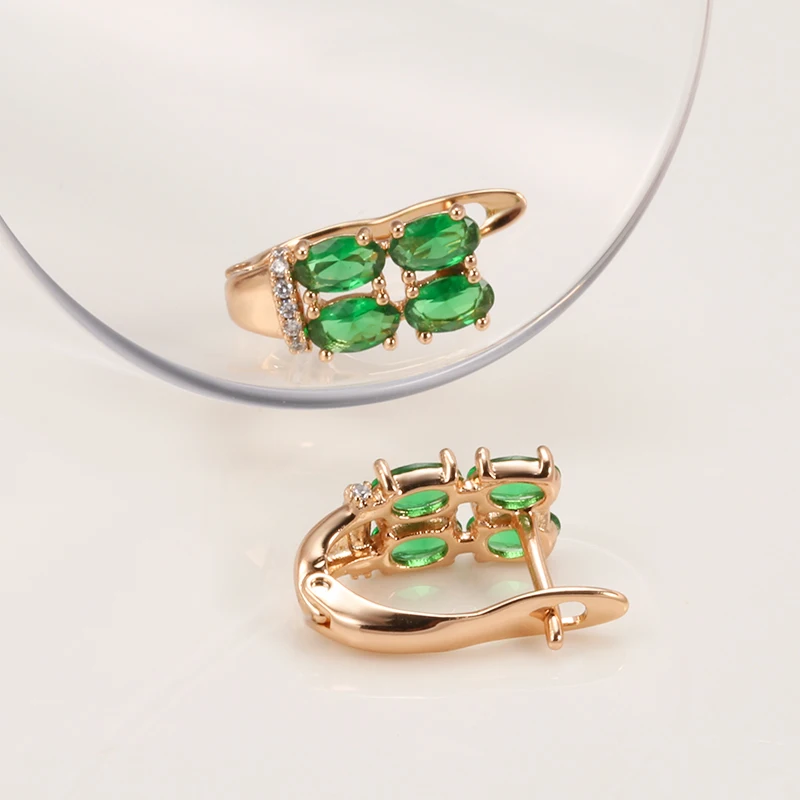 Gulkina Luxury Earrings Fashion Jewelry 2021 Green Natural Zircon Stud Earring for Women 585 Rose Gold Bridal Wedding Jewelry