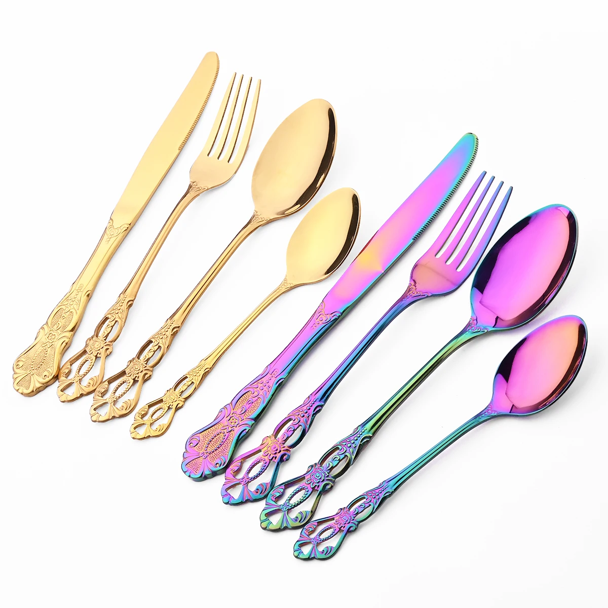 Gold Flatware Set High Quality Cutlery Set Stainless Steel Silverware Knife Dessert Fork Spoon Dinnerware Home Kitchen Tableware