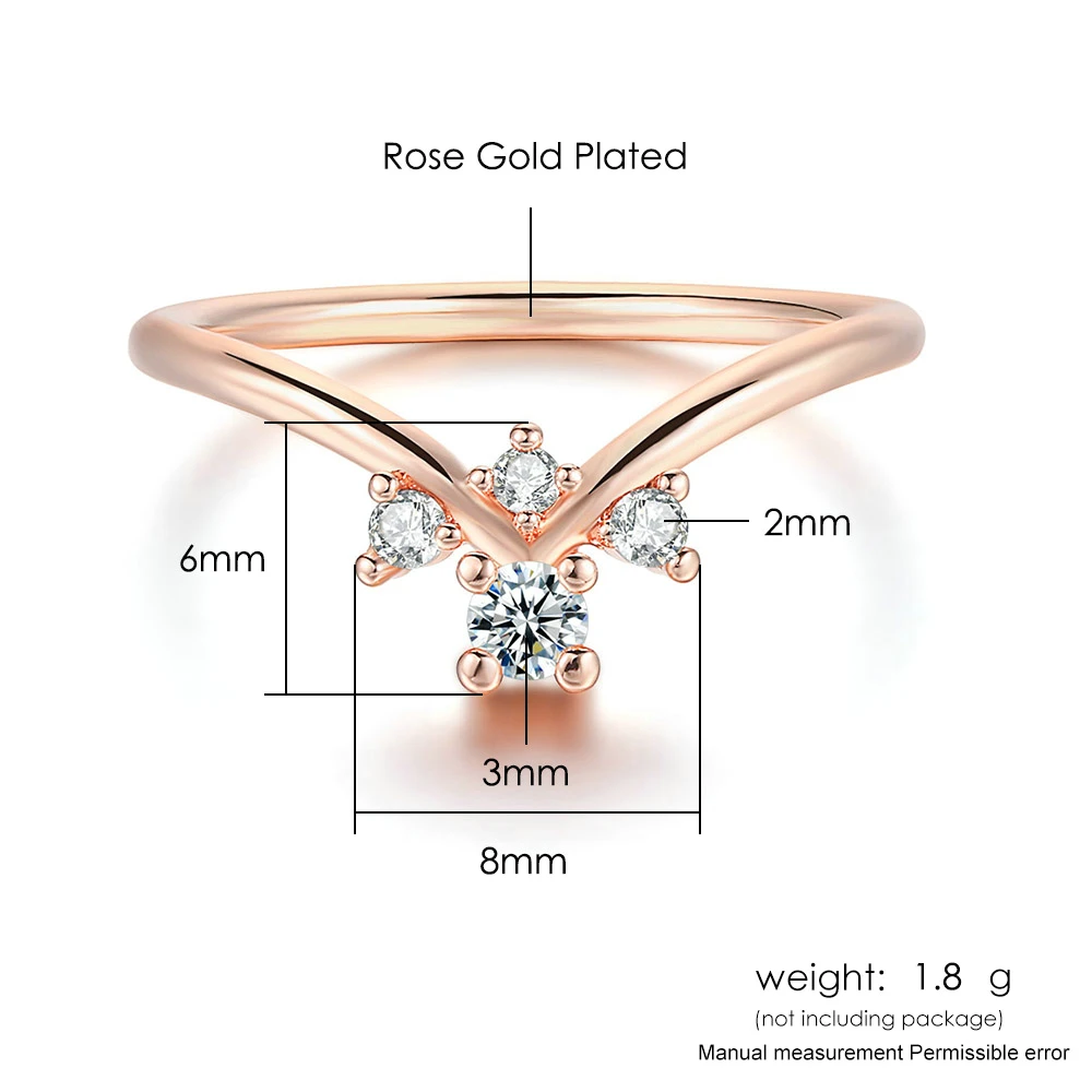 ZHOUYANG V Shape Rings For Women Simple Unique Small Zircon 3 Color Daily Birthday Gifts  Finger Ring Fashion Jewelry R913