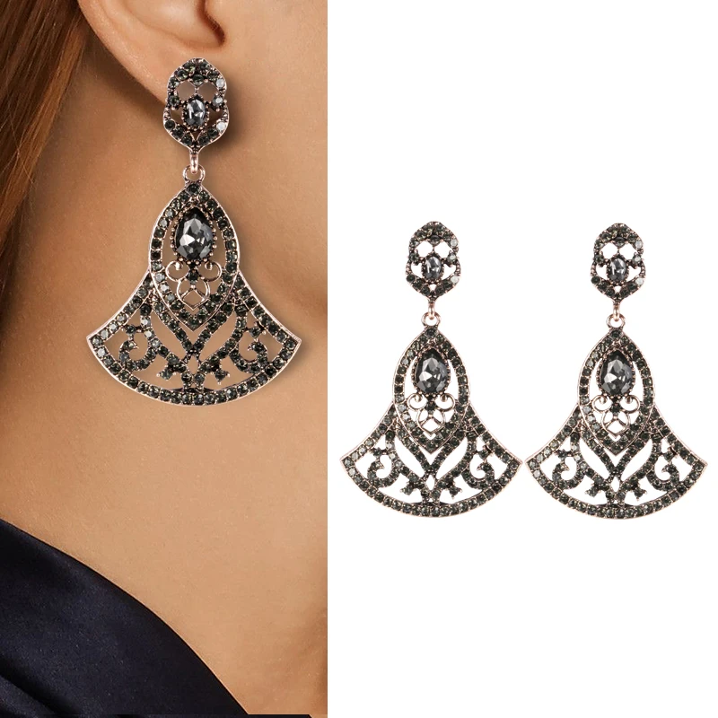 Kinel 2020 New Boho Ethnic Big Drop Earrings Antique Gold Color Beach Gray Crystal Bridal Earrings For Women Vintage Jewelry