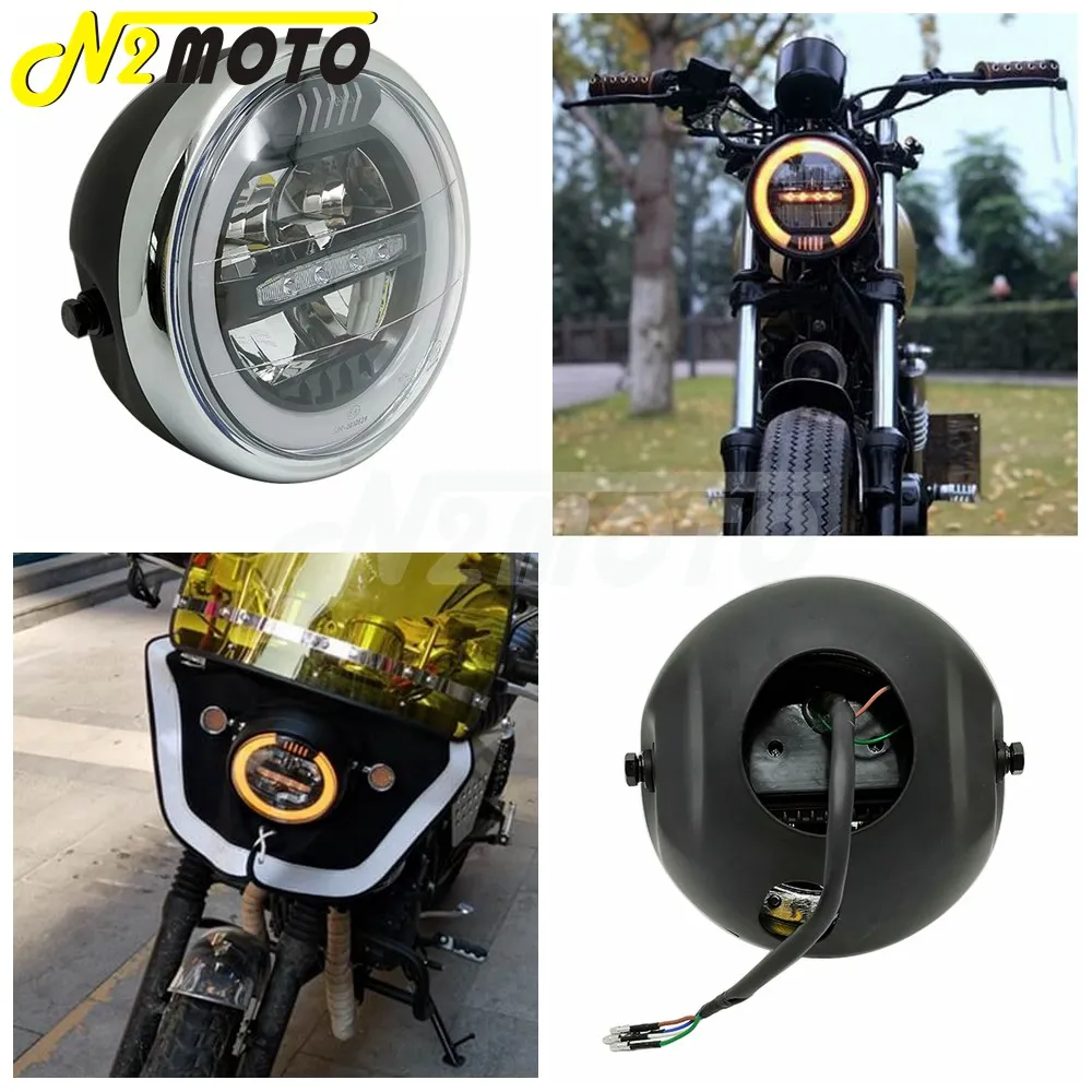 

E-Mark E8 Retro 7" Motorcycle LED Headlight High Low Beam DRL Daytime Running Light DC 12V 24V For Harley Custom Motorcycles