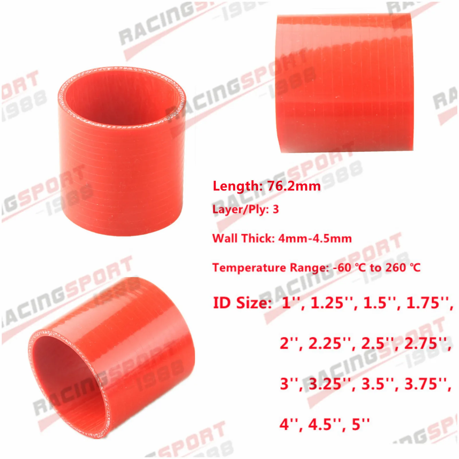 

Silicone tubing Hose Intercooler Turbo Intake Pipe Coupler Hose Universal Straight Multiple sizes red Length 76.2mm