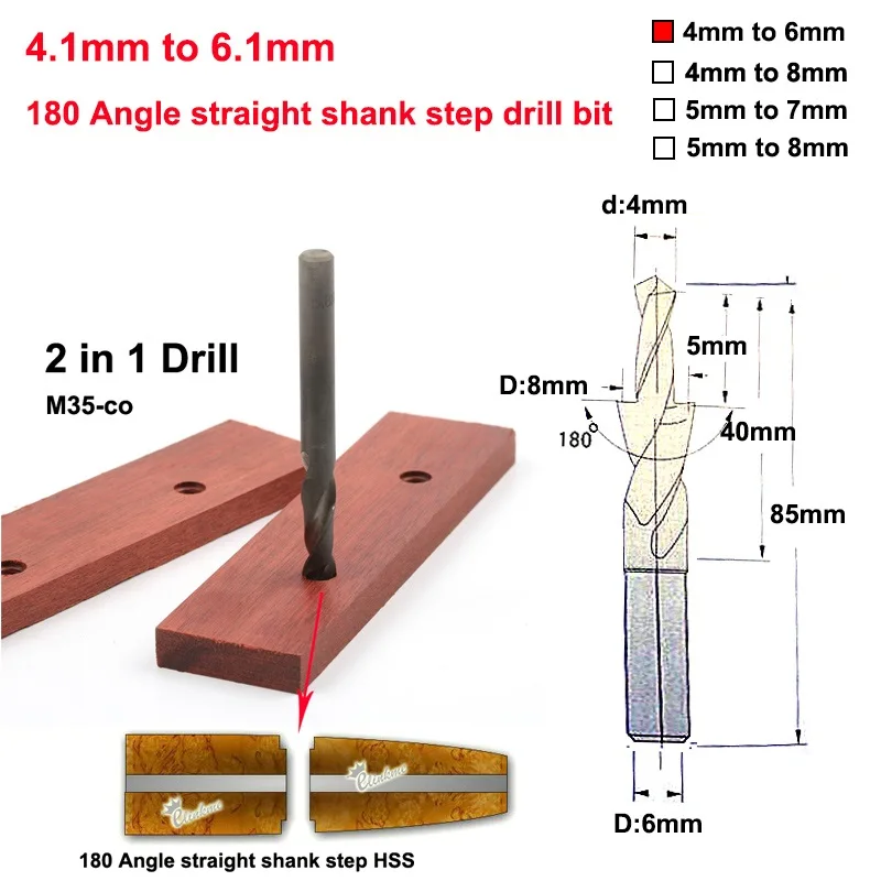 

4.1mm to 6.1 mm 180 Angle straight shank step HSS M35 Metal Drill bit for Corby Bolt