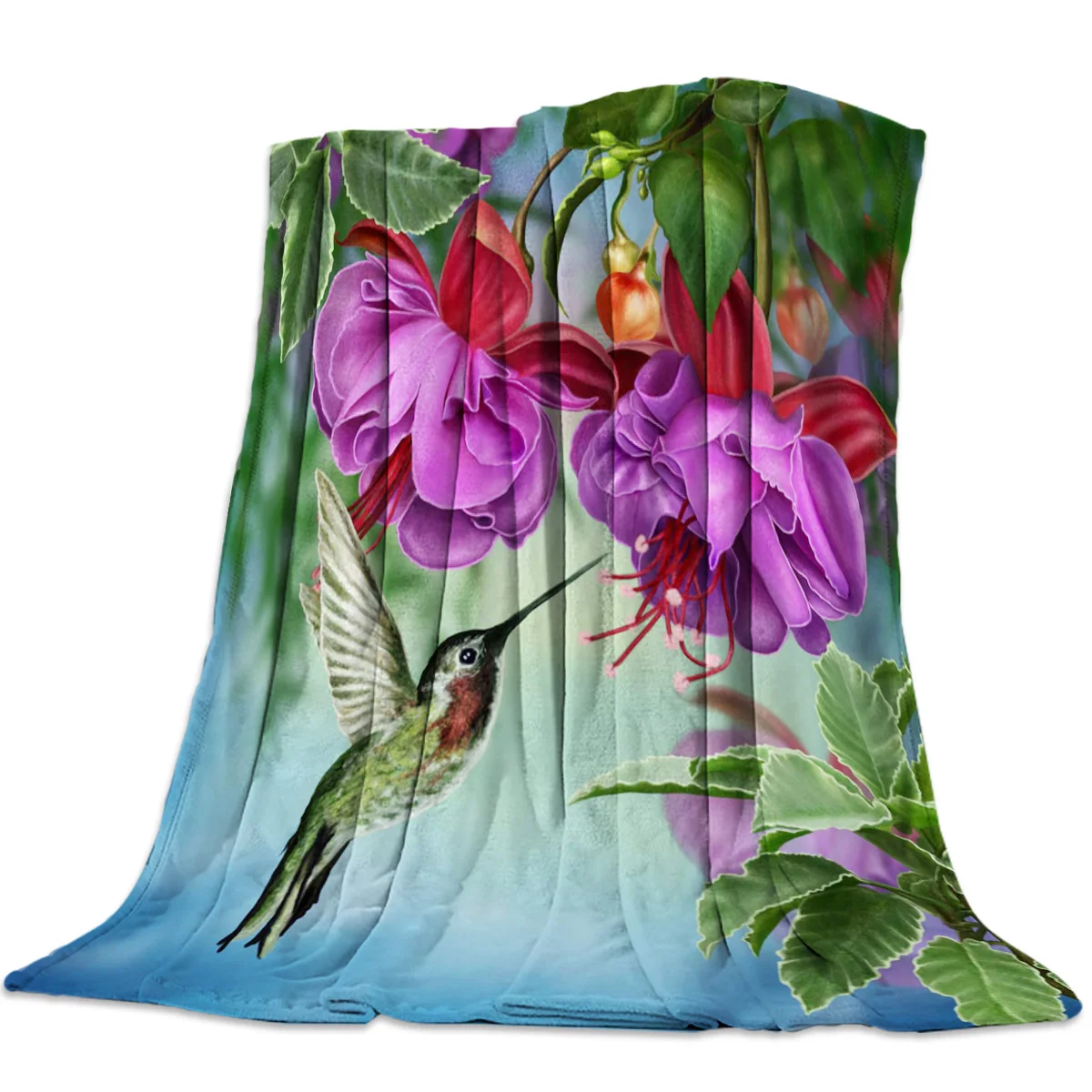 Flower Hummingbird Flannel Fleece Bed Blanket Bedspread Coverlet Bed Cover Soft Lightweight Warm Cozy Blankets