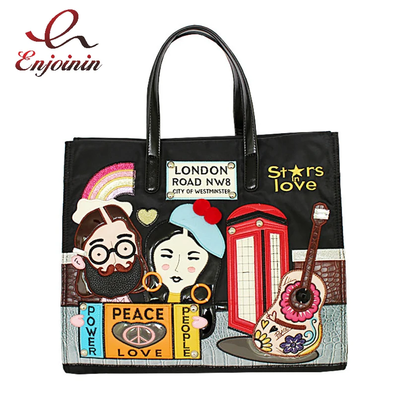 Cartoon Pattern Embroidery Nylon Shoulder Bag for Women Fashion Female  Purses and Handbags Shopping Bags Ladies Designer Totes